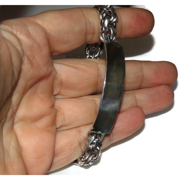 Mexico Vintage Estate Biker Signet 8" Sterling Silver Bracelet Hammered Chain